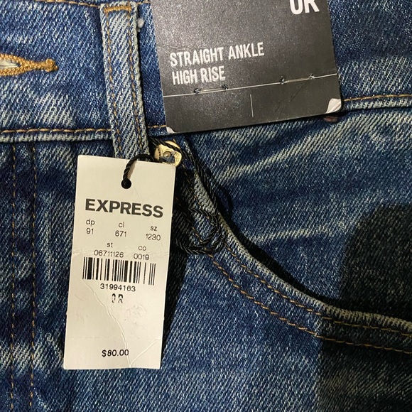 Express Ladies Straight Ankle Medium Wash High Rise Jeans NWT 0R - Picture 2 of 3